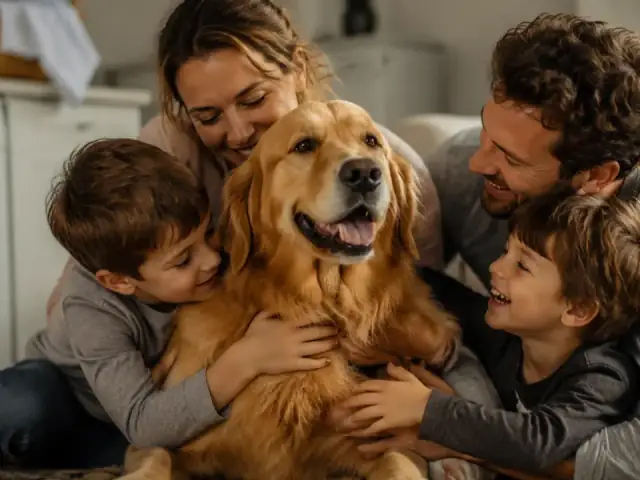 A happy golden retriever — a favorite family dog breed